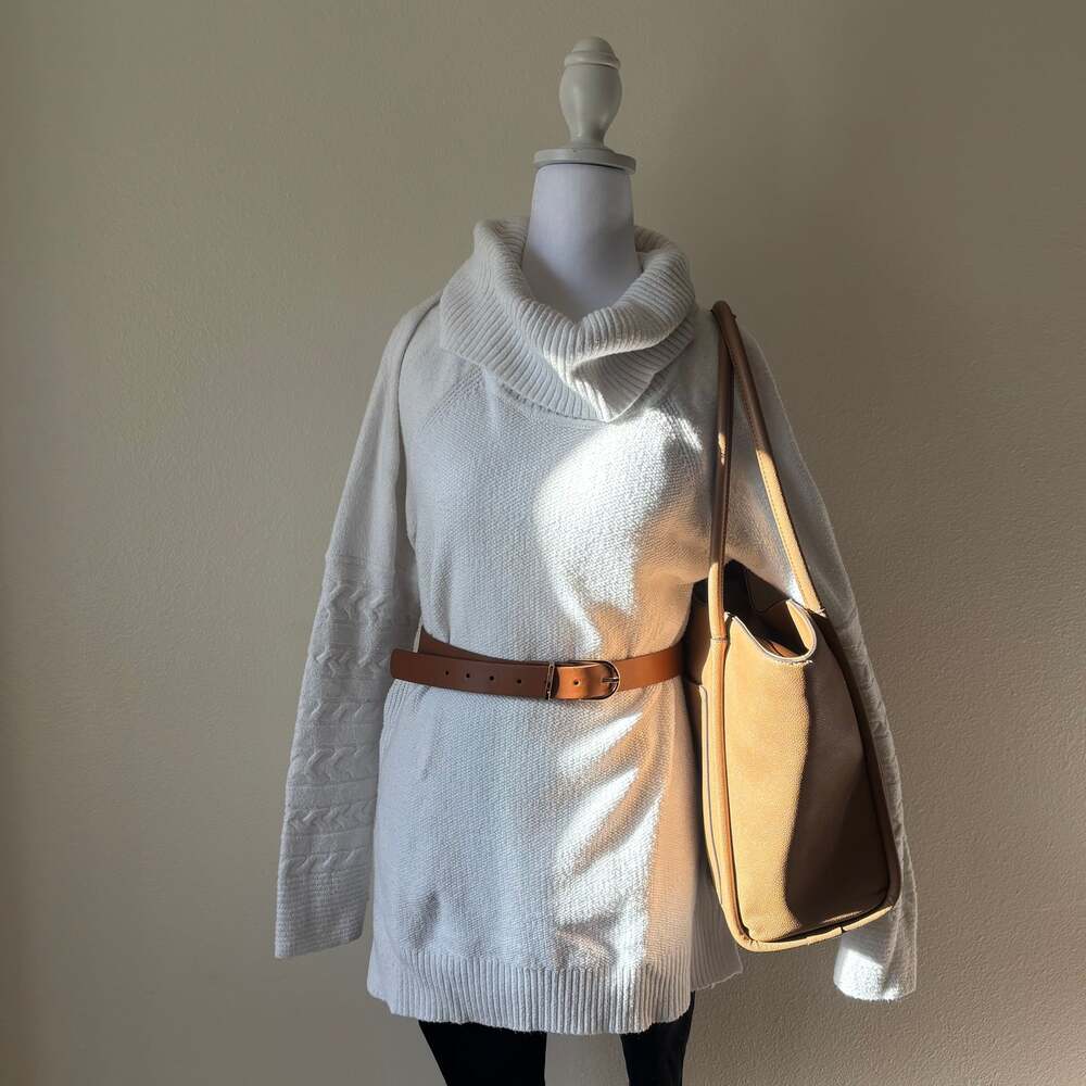 Calvin Klein White Long Turtleneck Sweater Size S